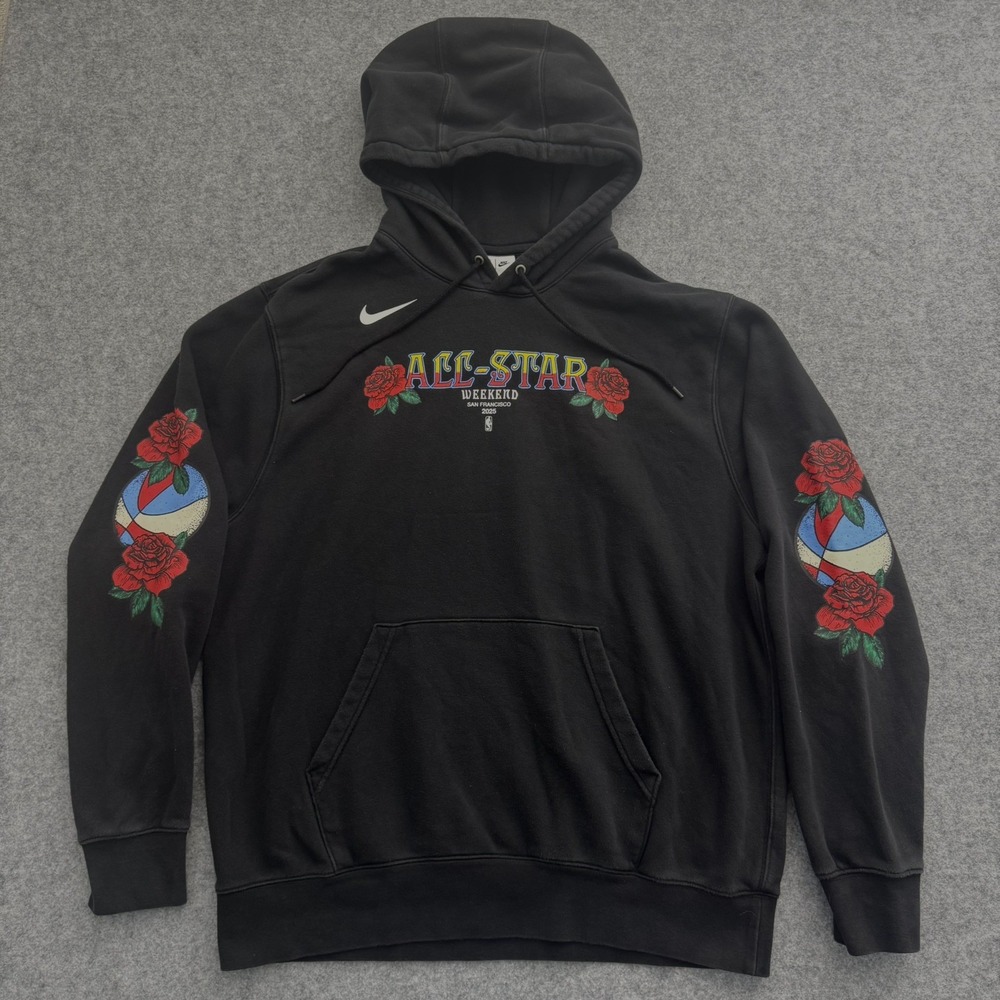 Nike NBA All-Star Weekend 2025 San Francisco Hoodie Black Mens Rose Graphic Sz L